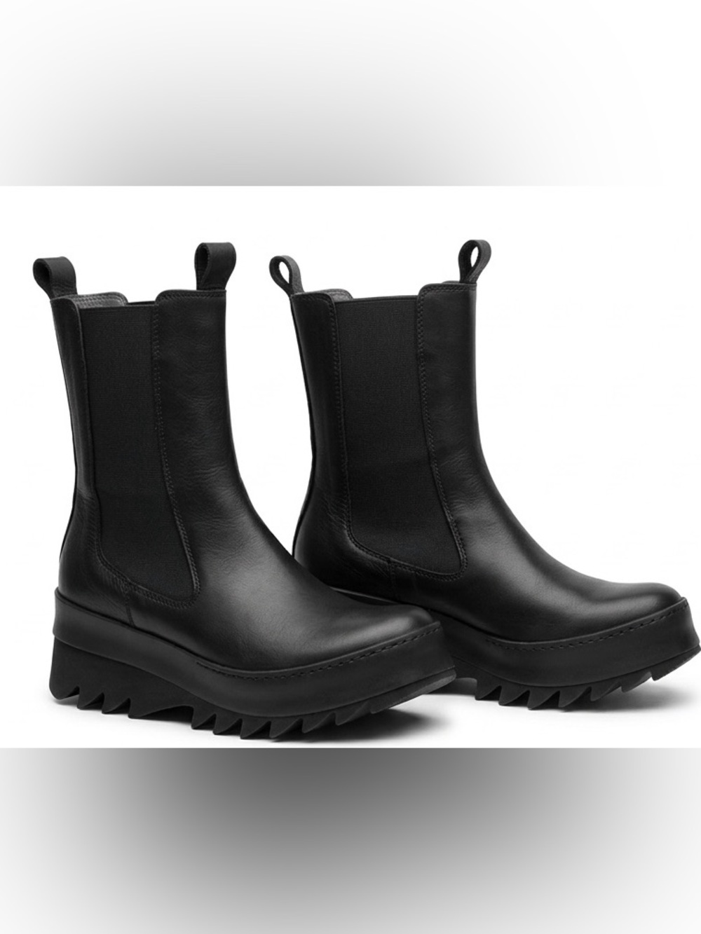 LOFINA Gasoline Nero Black Leather Chunky Platform Chelsea Boot 38 US 7.5